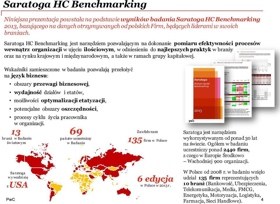 Saratoga HC Benchmarking jest narzędziem pozwalającym na dokonanie pomiaru efektywności procesów wewnątrz organizacji w ujęciu ilościowym, w odniesieniu do najlepszych praktyk w branży oraz na rynku