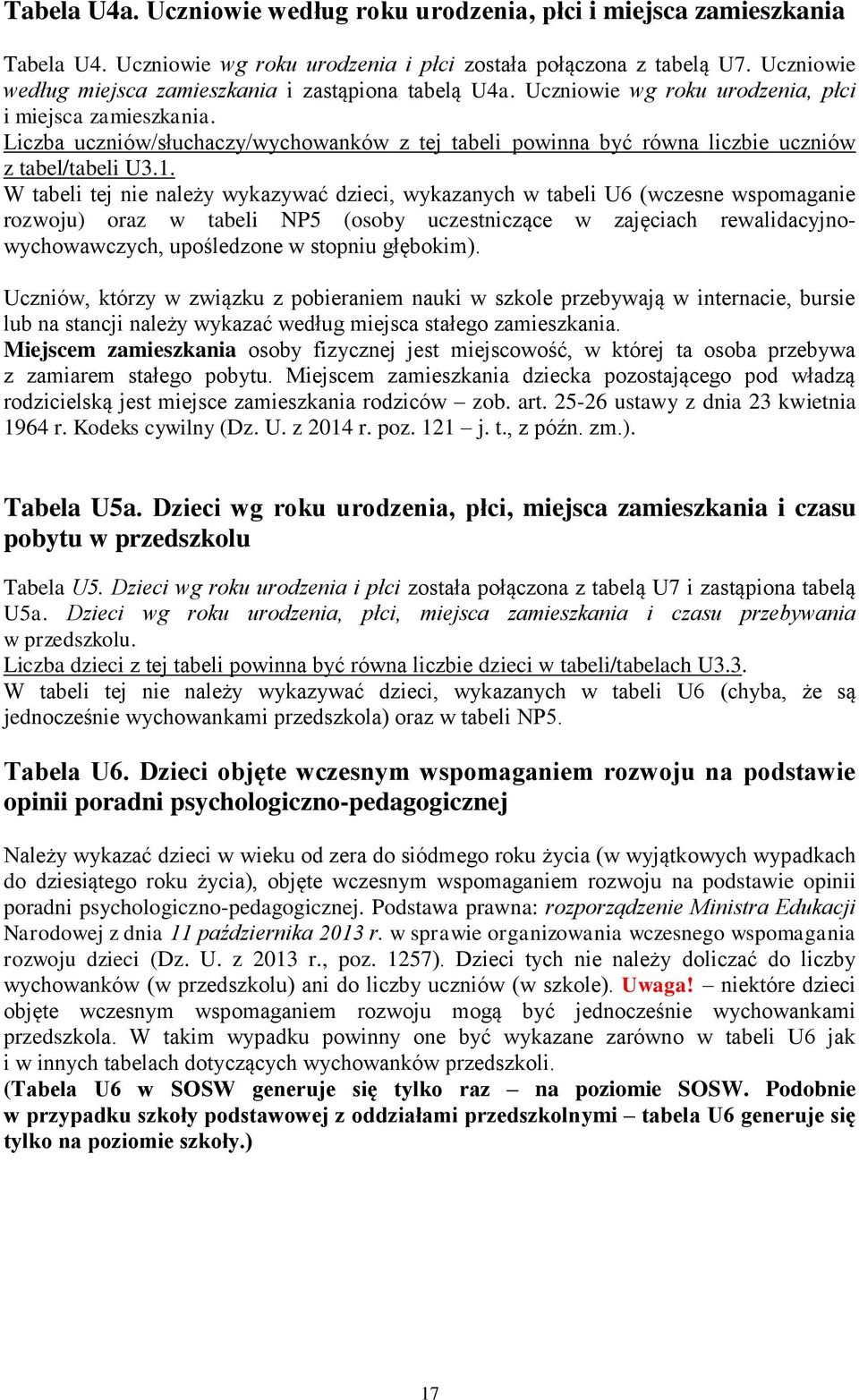 Liczba uczniów/słuchaczy/wychowanków z tej tabeli powinna być równa liczbie uczniów z tabel/tabeli U3.1.