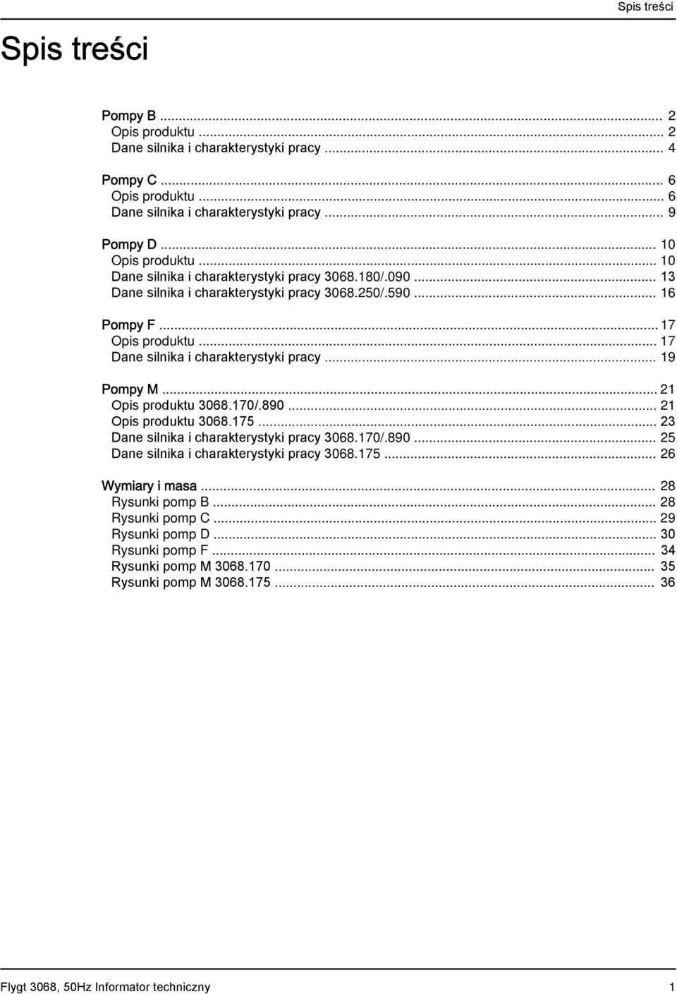 .. 17 Dane silnika i charakterystyki pracy... 19 Pompy M... 21 Opis produktu 3068.170/.890... 21 Opis produktu 3068.175... 23 Dane silnika i charakterystyki pracy 3068.170/.890... 25 Dane silnika i charakterystyki pracy 3068.