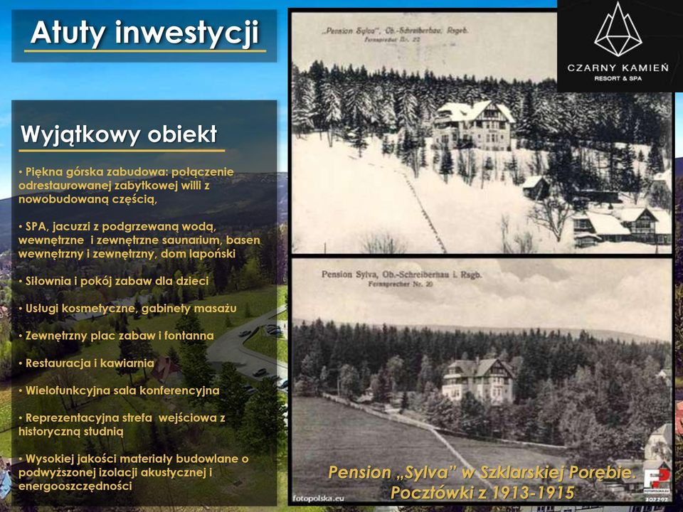 gabinety masażu Zewnętrzny plac zabaw i fontanna Restauracja i kawiarnia Wielofunkcyjna sala konferencyjna Reprezentacyjna strefa wejściowa z