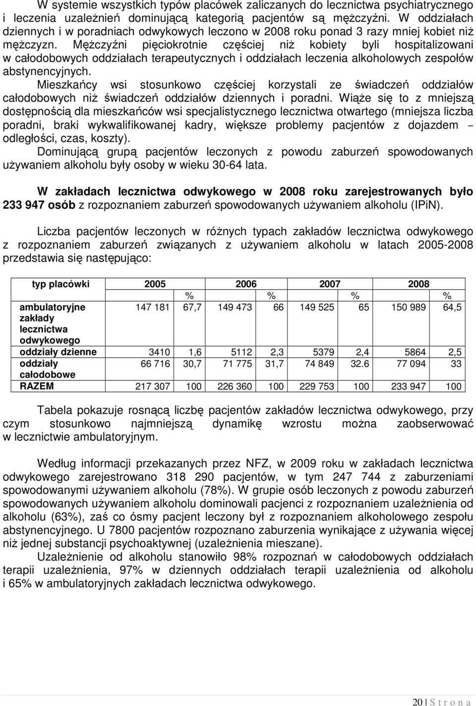 Mężczyźni pięciokrotnie częściej niż kobiety byli hospitalizowani w całodobowych oddziałach terapeutycznych i oddziałach leczenia alkoholowych zespołów abstynencyjnych.