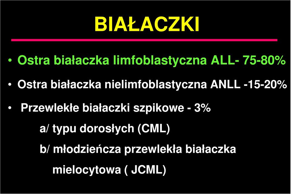 Przewlekłe białaczki szpikowe - 3% a/ typu dorosłych