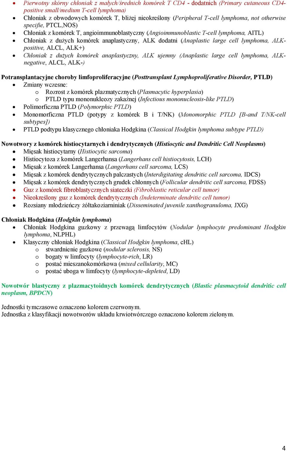 (Anaplastic large cell lymphoma, ALKpositive, ALCL, ALK+) Chłoniak z duŝych komórek anaplastyczny, ALK ujemny (Anaplastic large cell lymphoma, ALKnegative, ALCL, ALK-) Potransplantacyjne choroby