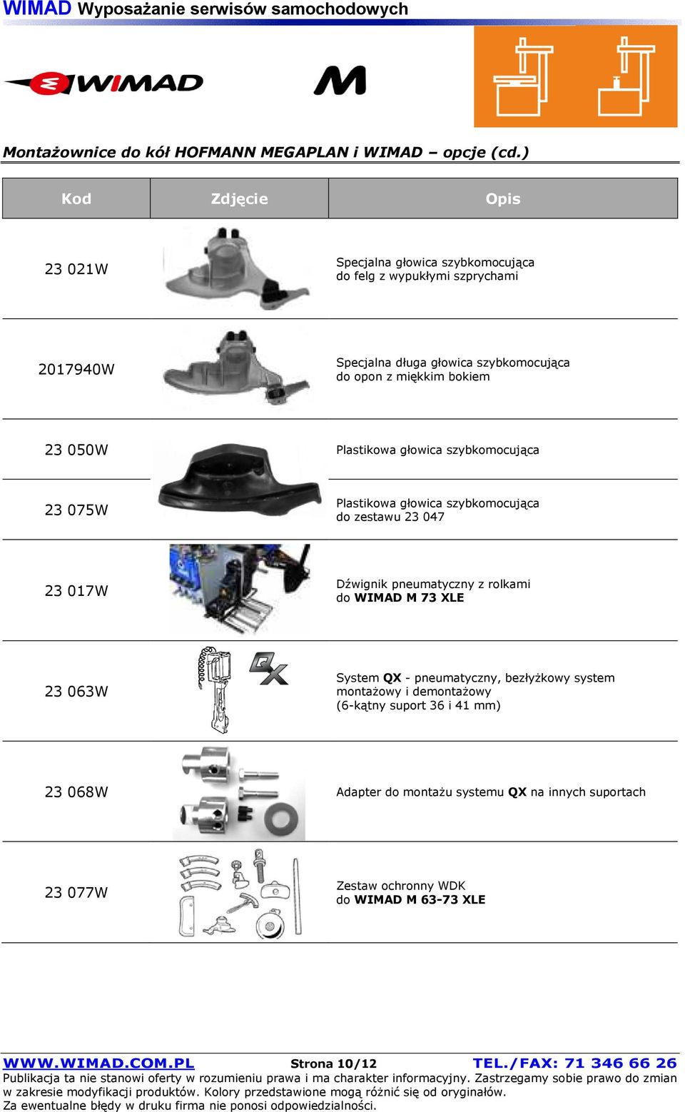 Plastikowa głowica szybkomocująca 23 075W Plastikowa głowica szybkomocująca do zestawu 23 047 23 017W Dźwignik pneumatyczny z rolkami do WIMAD M 73 XLE 23