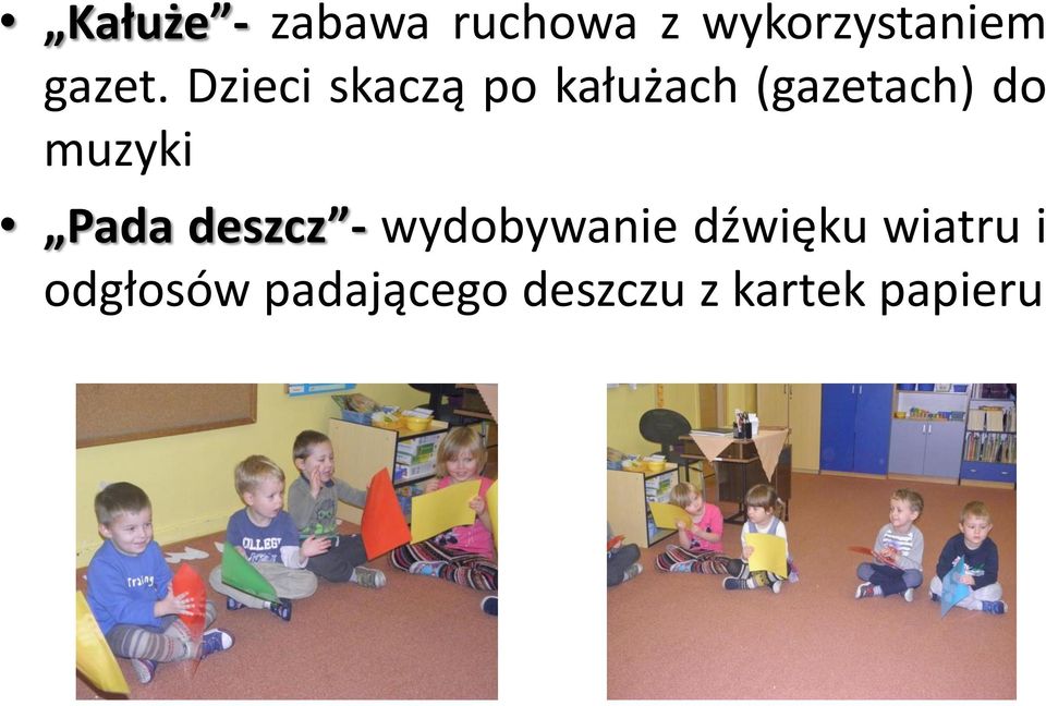 Dzieci skaczą po kałużach (gazetach) do