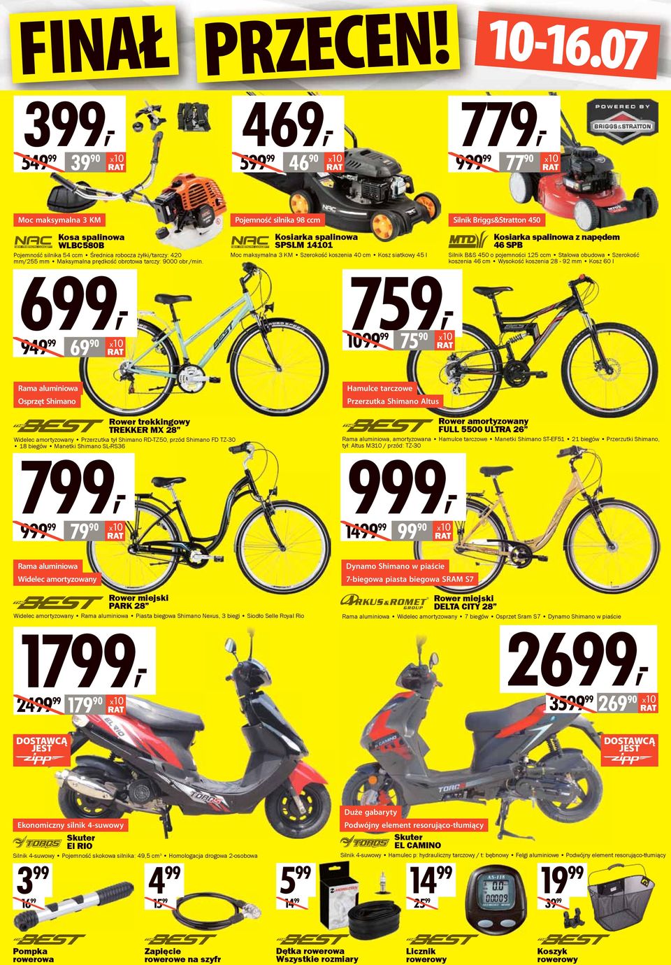 699, 949 99 69 90 Kosiarka spalinowa SPSLM 14101 Moc maksymalna 3 KM Szerokość koszenia 40 cm Kosz siatkowy 45 l Kosiarka spalinowa z napędem 46 SPB Silnik B&S 450 o pojemności 125 ccm Stalowa