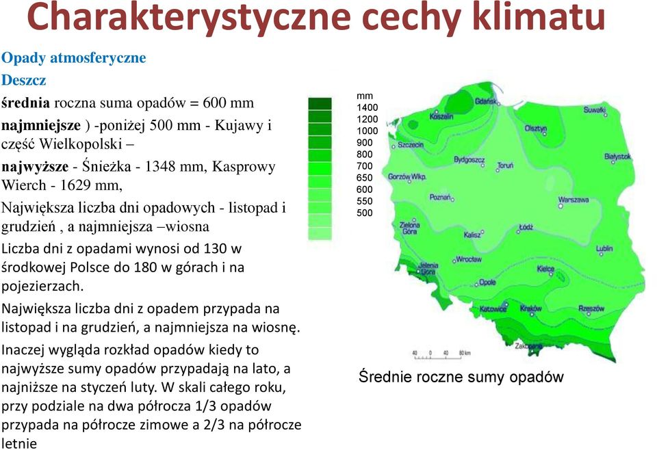 Największa liczba dni z opadem przypada na listopad i na grudzieo, a najmniejsza na wiosnę.