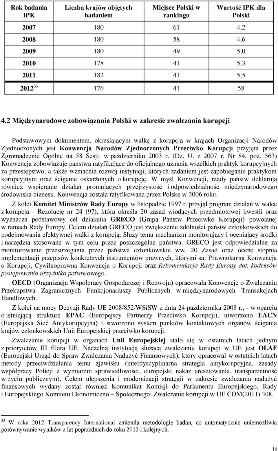 Zjednoczonych Przeciwko Korupcji przyjęta przez Zgromadzenie Ogólne na 58 Sesji, w październiku 2003 r. (Dz. U. z 2007 r. Nr 84, poz.