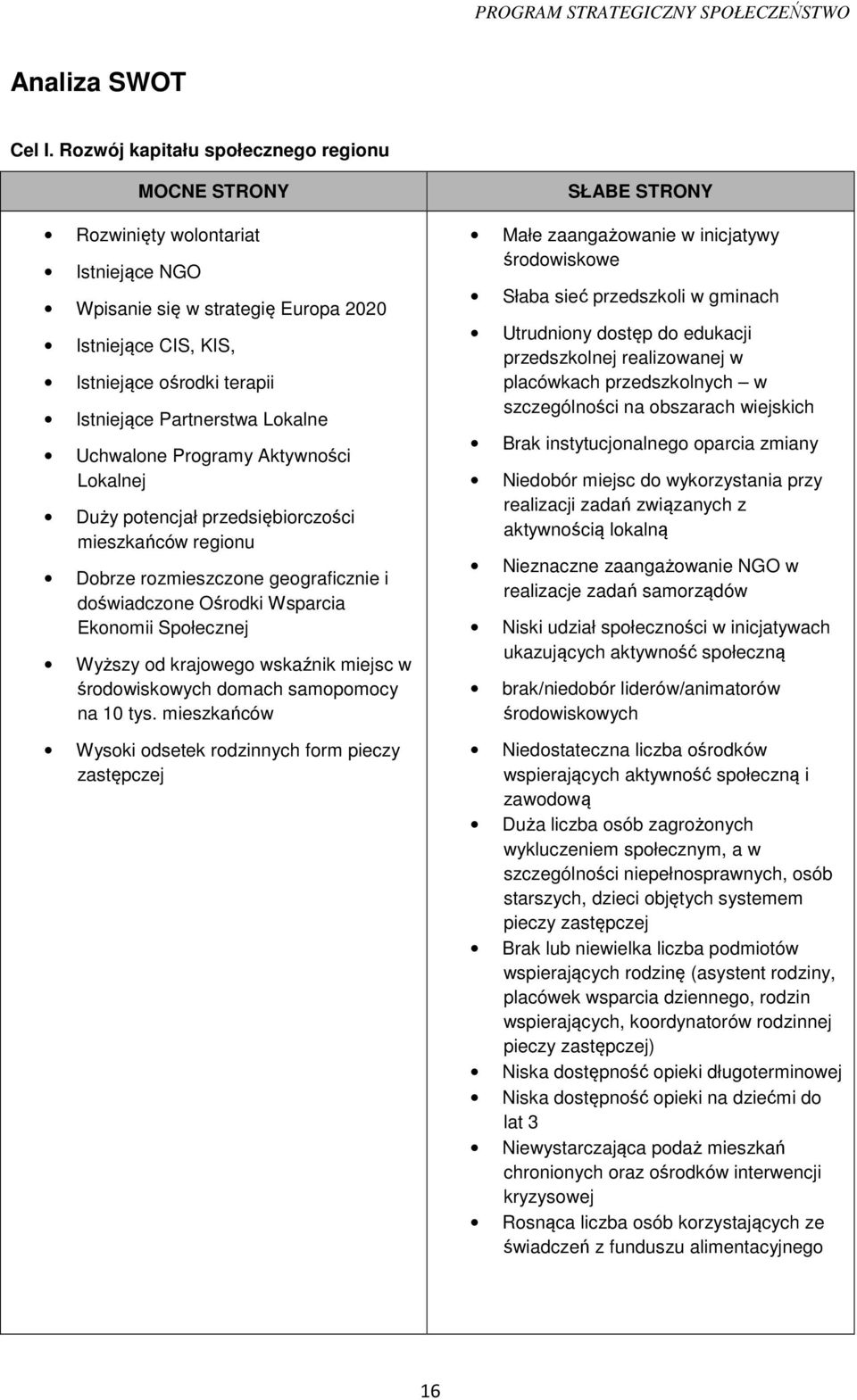 Lokalne Uchwalone Programy Aktywności Lokalnej Duży potencjał przedsiębiorczości mieszkańców regionu Dobrze rozmieszczone geograficznie i doświadczone Ośrodki Wsparcia Ekonomii Społecznej Wyższy od