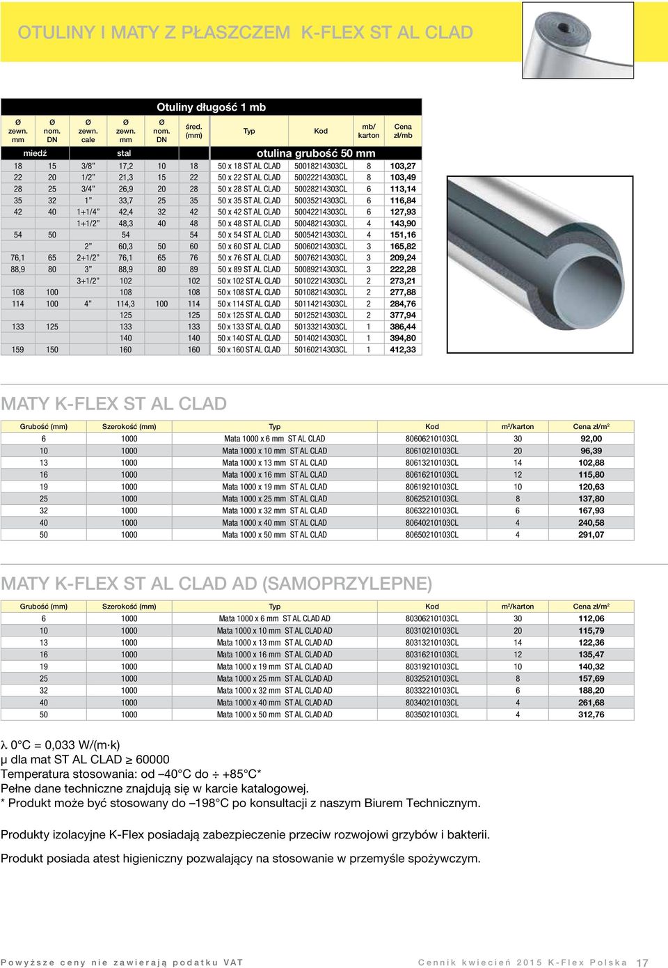 28 ST AL CLAD 50028214303CL 6 113,14 35 32 1 33,7 25 35 50 x 35 ST AL CLAD 50035214303CL 6 116,84 42 40 1+1/4 42,4 32 42 50 x 42 ST AL CLAD 50042214303CL 6 127,93 1+1/2 48,3 40 48 50 x 48 ST AL CLAD