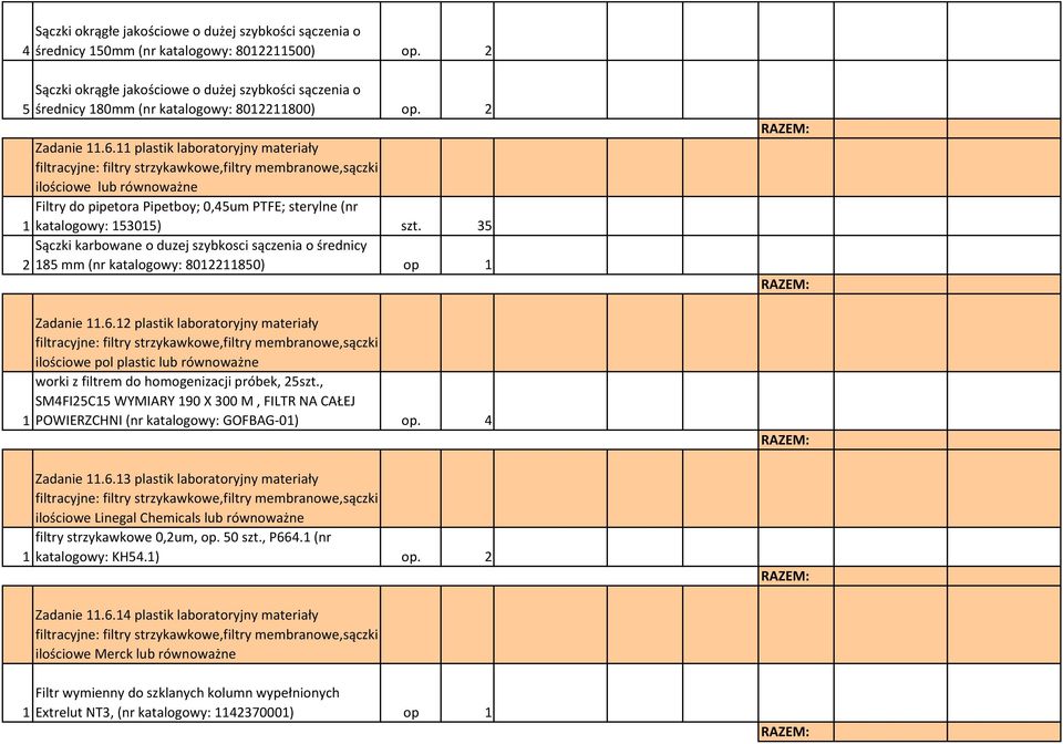 plastik laboratoryjny materiały ilościowe lub równoważne Filtry do pipetora Pipetboy; 0,45um PTFE; sterylne (nr katalogowy: 5305) szt.