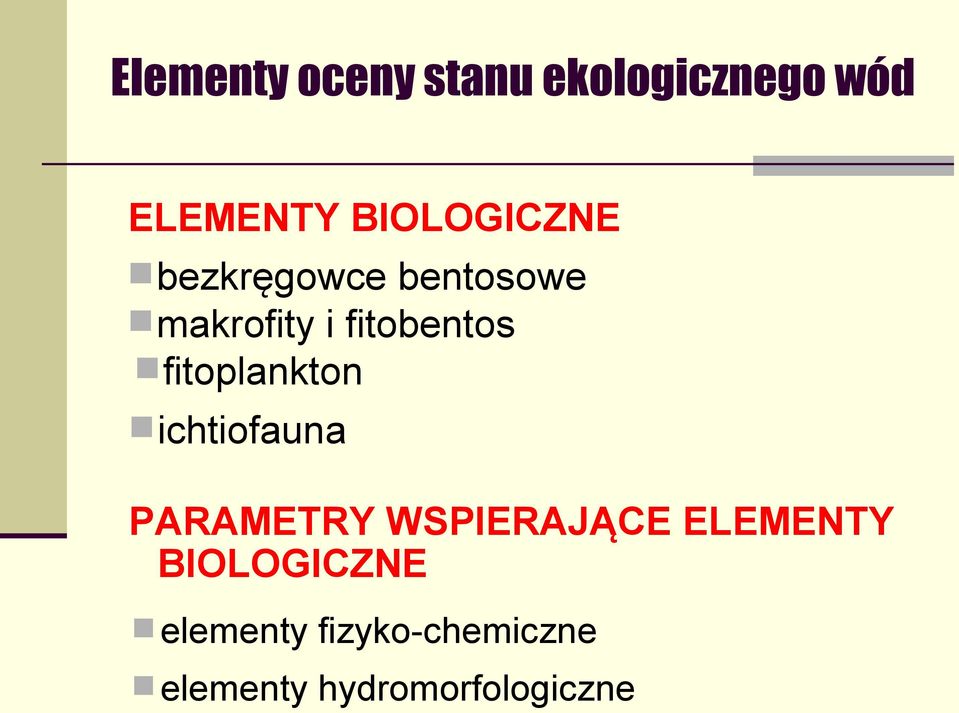 fitoplankton ichtiofauna PARAMETRY WSPIERAJĄCE ELEMENTY