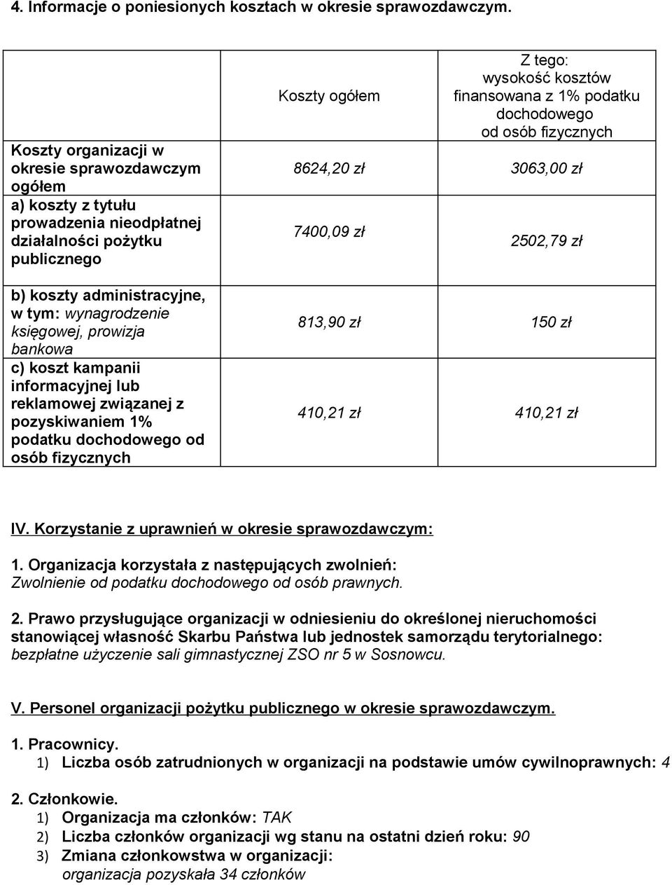 bankowa c) koszt kampanii informacyjnej lub reklamowej związanej z pozyskiwaniem 1% podatku dochodowego od osób fizycznych Koszty ogółem Z tego: wysokość kosztów finansowana z 1% podatku dochodowego