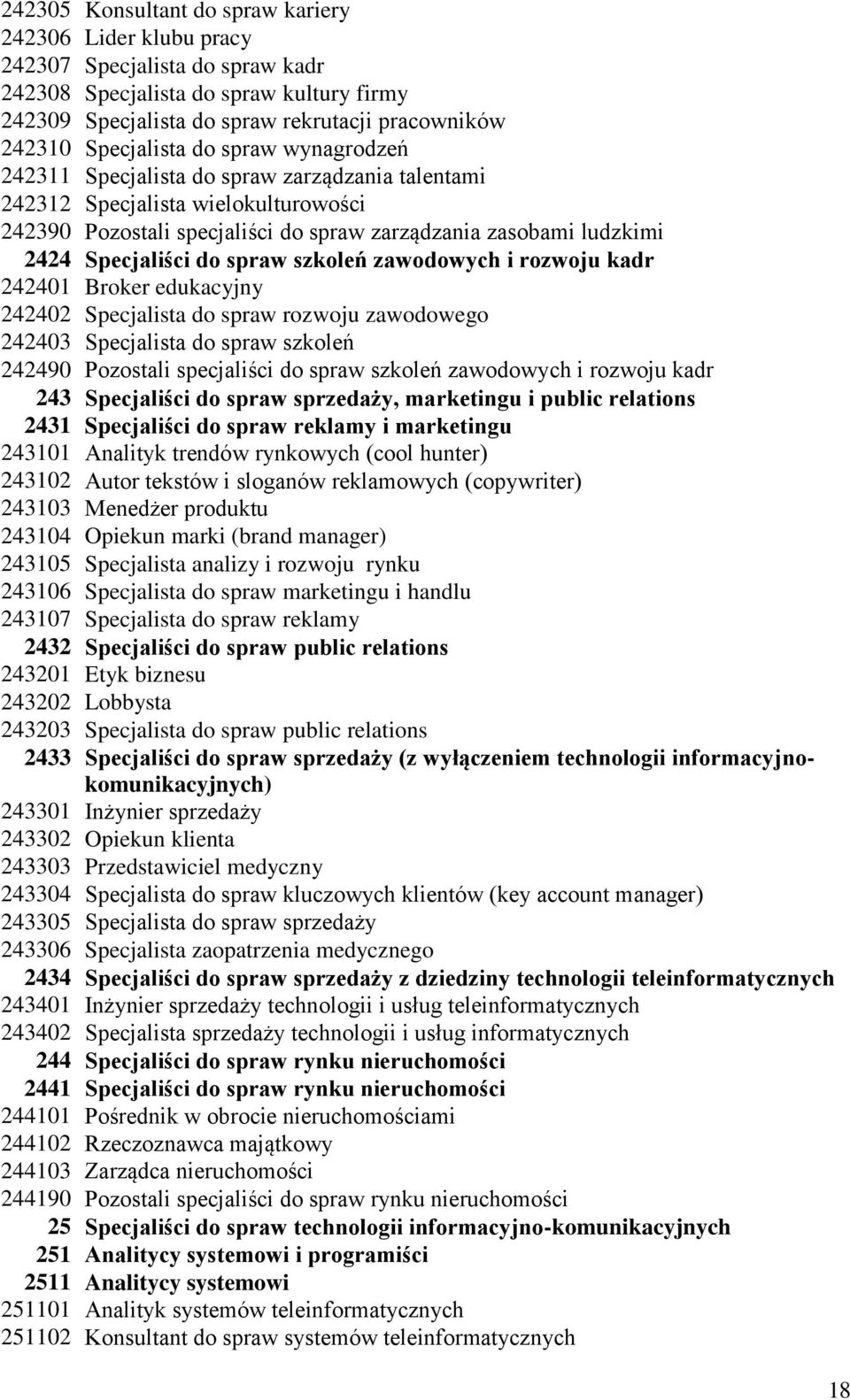 Specjaliści do spraw szkoleń zawodowych i rozwoju kadr 242401 Broker edukacyjny 242402 Specjalista do spraw rozwoju zawodowego 242403 Specjalista do spraw szkoleń 242490 Pozostali specjaliści do