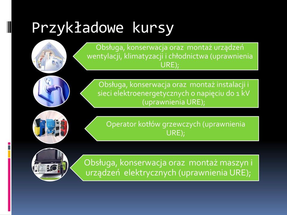 elektroenergetycznych o napięciu do 1 kv (uprawnienia URE); Operator kotłów grzewczych