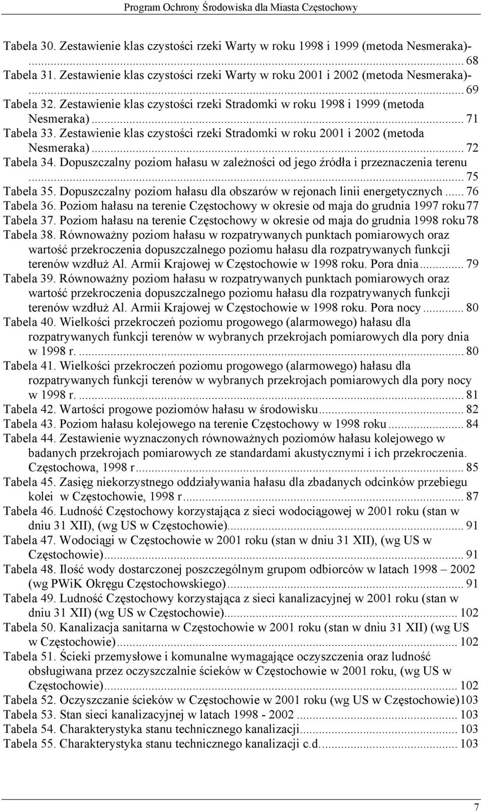 Dopuszczalny poziom hałasu w zależności od jego źródła i przeznaczenia terenu... 75 Tabela 35. Dopuszczalny poziom hałasu dla obszarów w rejonach linii energetycznych... 76 Tabela 36.