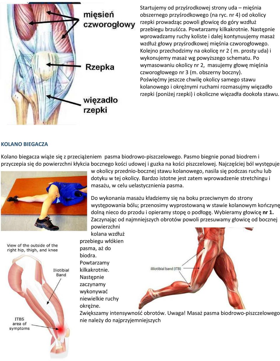 prosty uda) i wykonujemy masaż wg powyższego schematu. Po wymasowaniu okolicy nr 2, masujemy głowę mięśnia czworogłowego nr 3 (m. obszerny boczny).