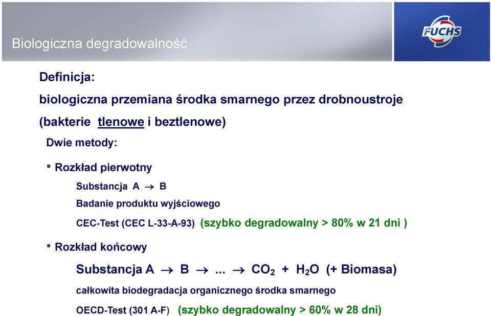 (CEC L-33-A-93) (szybko degradowalny > 80% w 21 dni ) Rozkład końcowy Substancja A B.