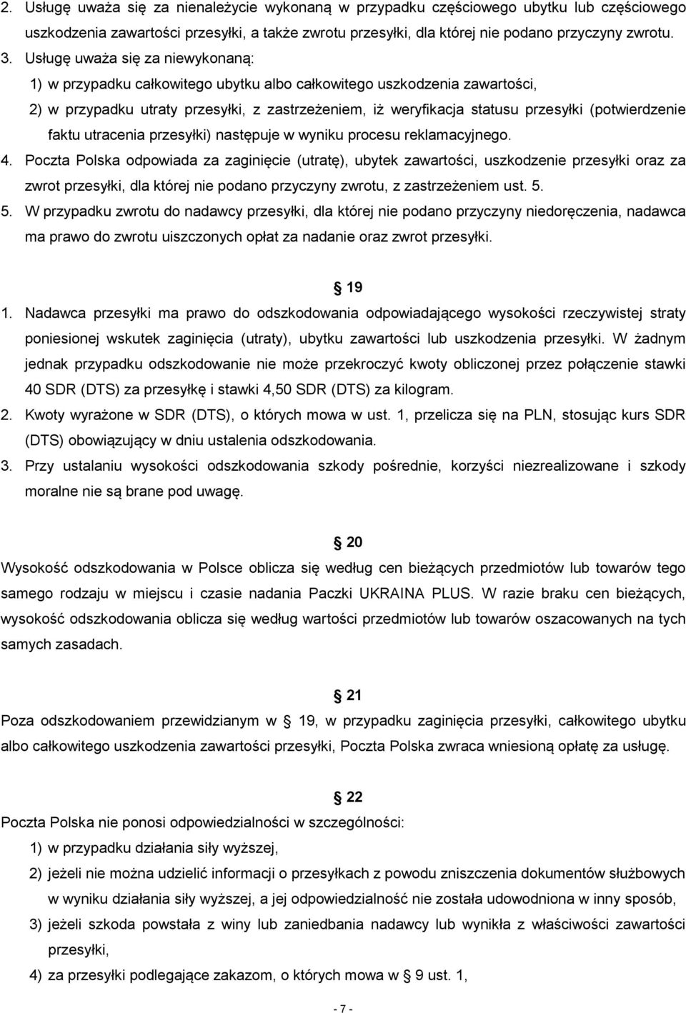 Regulamin świadczenia niepowszechnej usługi pocztowej Paczka UKRAINA PLUS w  obrocie zagranicznym - PDF Darmowe pobieranie