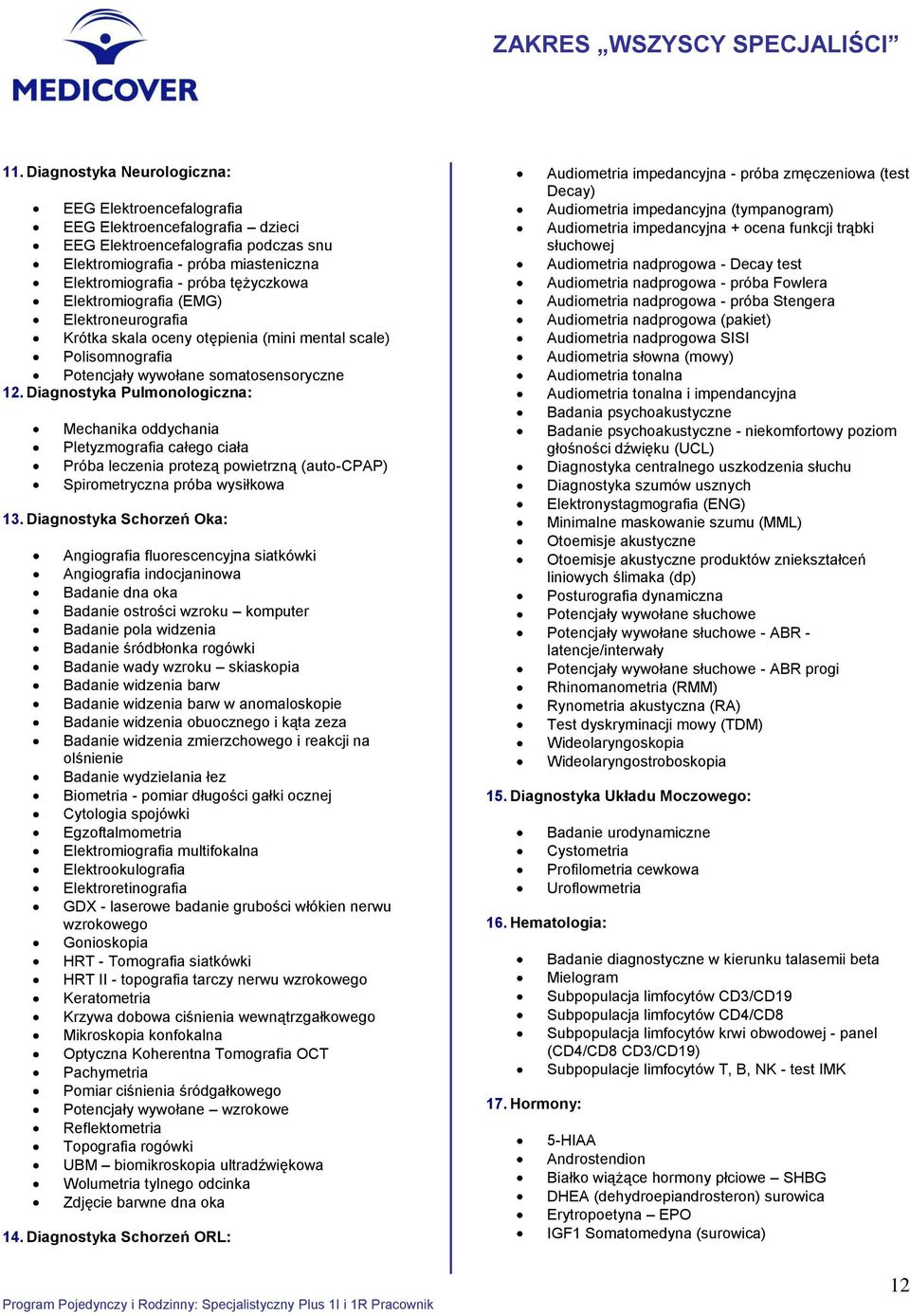 Elektromiografia (EMG) Elektroneurografia Krótka skala oceny otępienia (mini mental scale) Polisomnografia Potencjały wywołane somatosensoryczne 12.