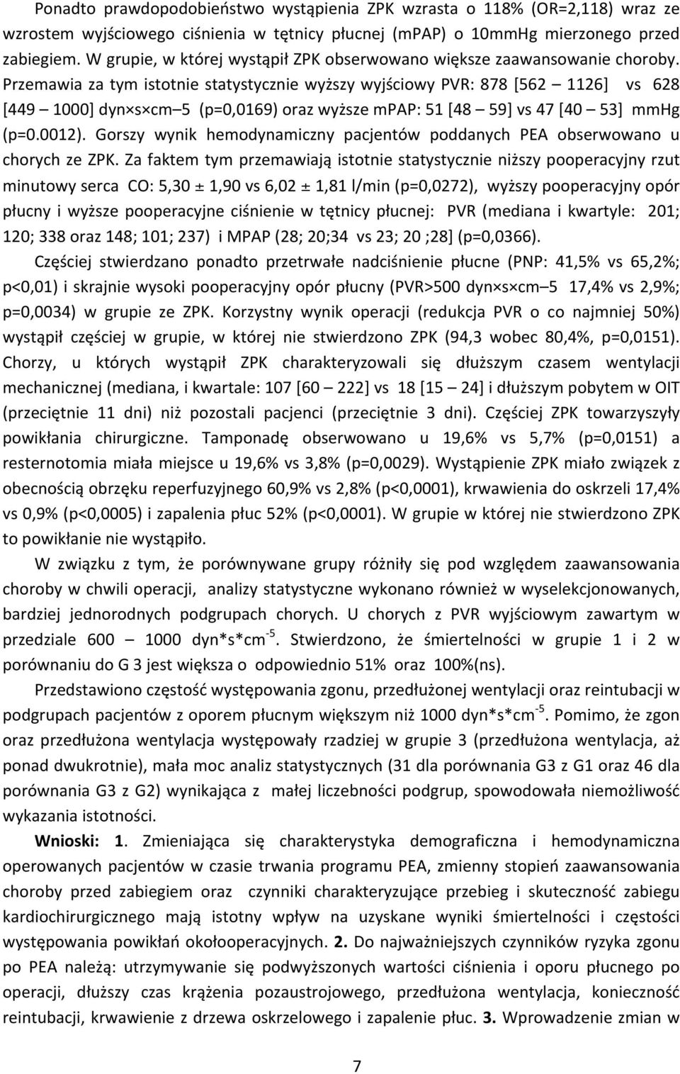 Przemawia za tym istotnie statystycznie wyższy wyjściowy PVR: 878 [562 1126] vs 628 [449 1000] dyn s cm 5 (p=0,0169) oraz wyższe mpap: 51 [48 59] vs 47 [40 53] mmhg (p=0.0012).