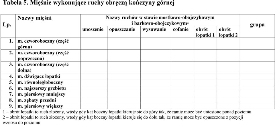 m. czworoboczny (część poprzeczna) 3. m. czworoboczny (część dolna) 4. m. dźwigacz łopatki 5. m. równoległoboczny 6. m. najszerszy grzbietu 7. m. piersiowy mniejszy 8. m. zębaty przedni 9.