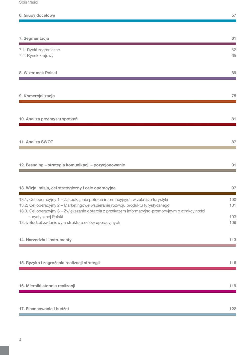 Cel operacyjny 2 Marketingowe wspieranie rozwoju produktu turystycznego 101 13.3. Cel operacyjny 3 Zwiększanie dotarcia z przekazem informacyjno-promocyjnym o atrakcyjności turystycznej Polski 103 13.