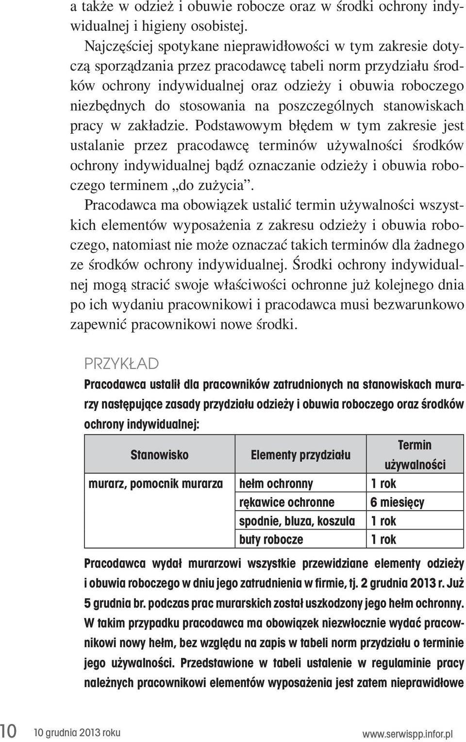 stosowania na poszczególnych stanowiskach pracy w zakładzie.