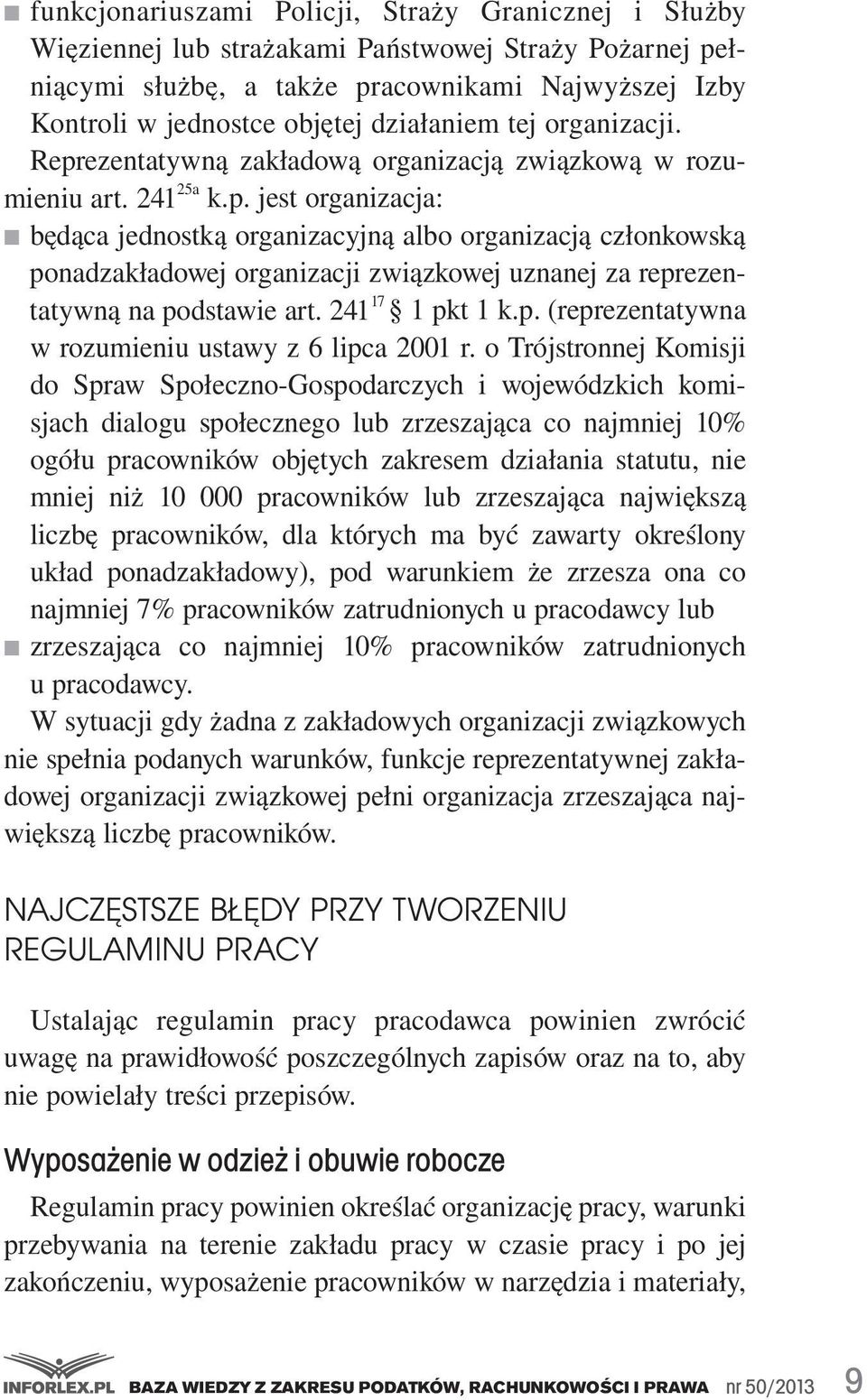 241 17 1 pkt 1 k.p. (reprezentatywna w rozumieniu ustawy z 6 lipca 2001 r.