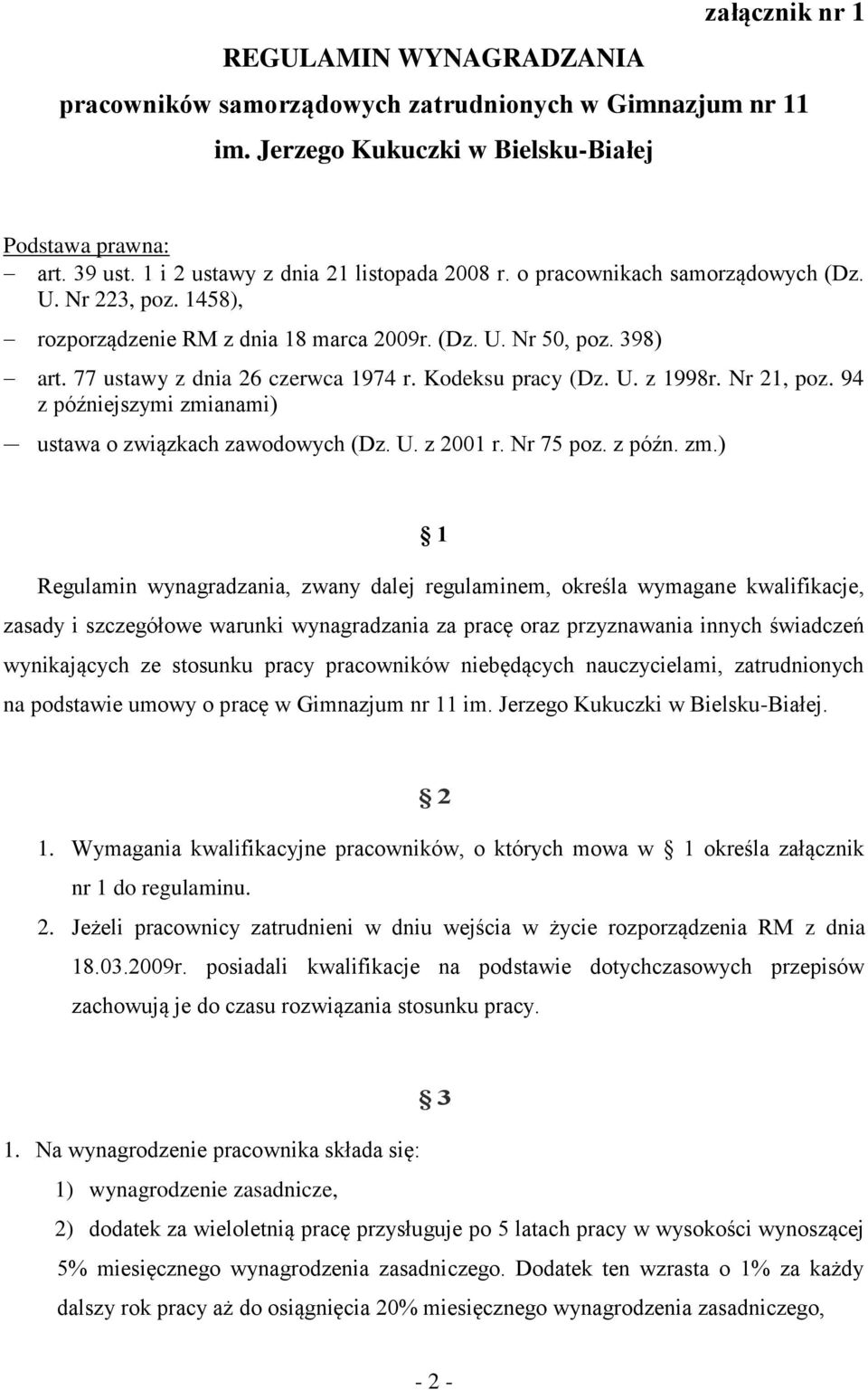 77 ustawy z dnia 26 czerwca 1974 r. Kodeksu pracy (Dz. U. z 1998r. Nr 21, poz. 94 z późniejszymi zmi