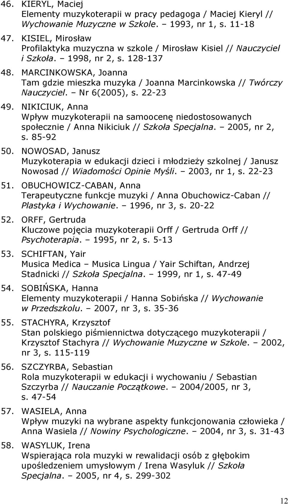 MARCINKOWSKA, Joanna Tam gdzie mieszka muzyka / Joanna Marcinkowska // Twórczy Nauczyciel. Nr 6(2005), s. 22-23 49.