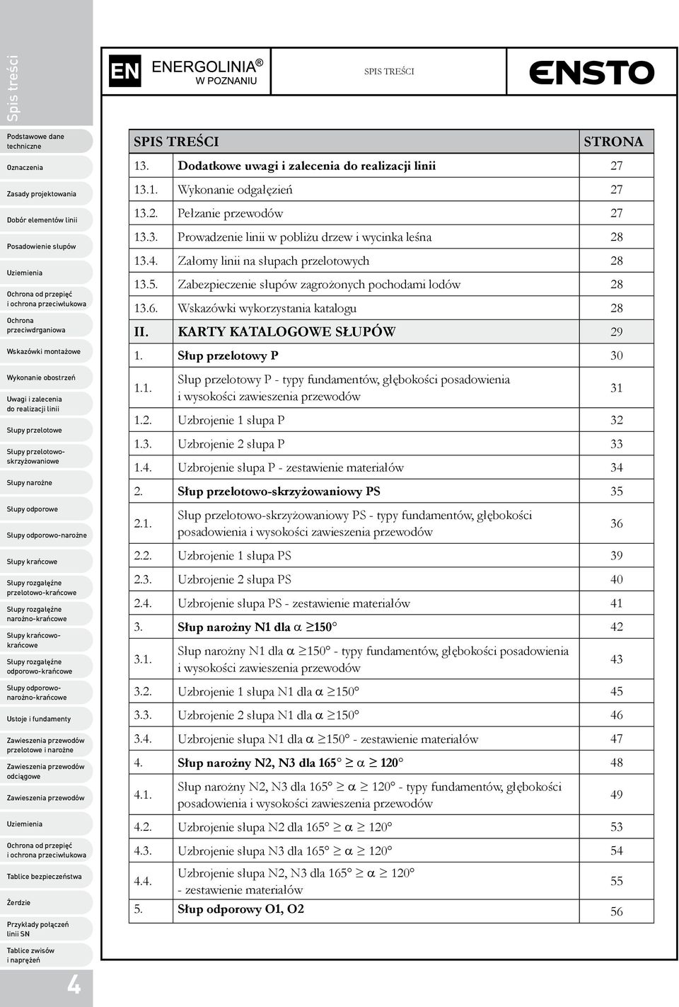 2. Uzbrojenie 1 słupa P 32 1.3. Uzbrojenie 2 słupa P 33 1.4. Uzbrojenie słupa P - zestawienie materiałów 34 2. Słup przelotowo-skrzyżowaniowy PS 35 2.1. Słup przelotowo-skrzyżowaniowy PS - typy fundamentów, głębokości posadowienia i wysokości zawieszenia przewodów 2.