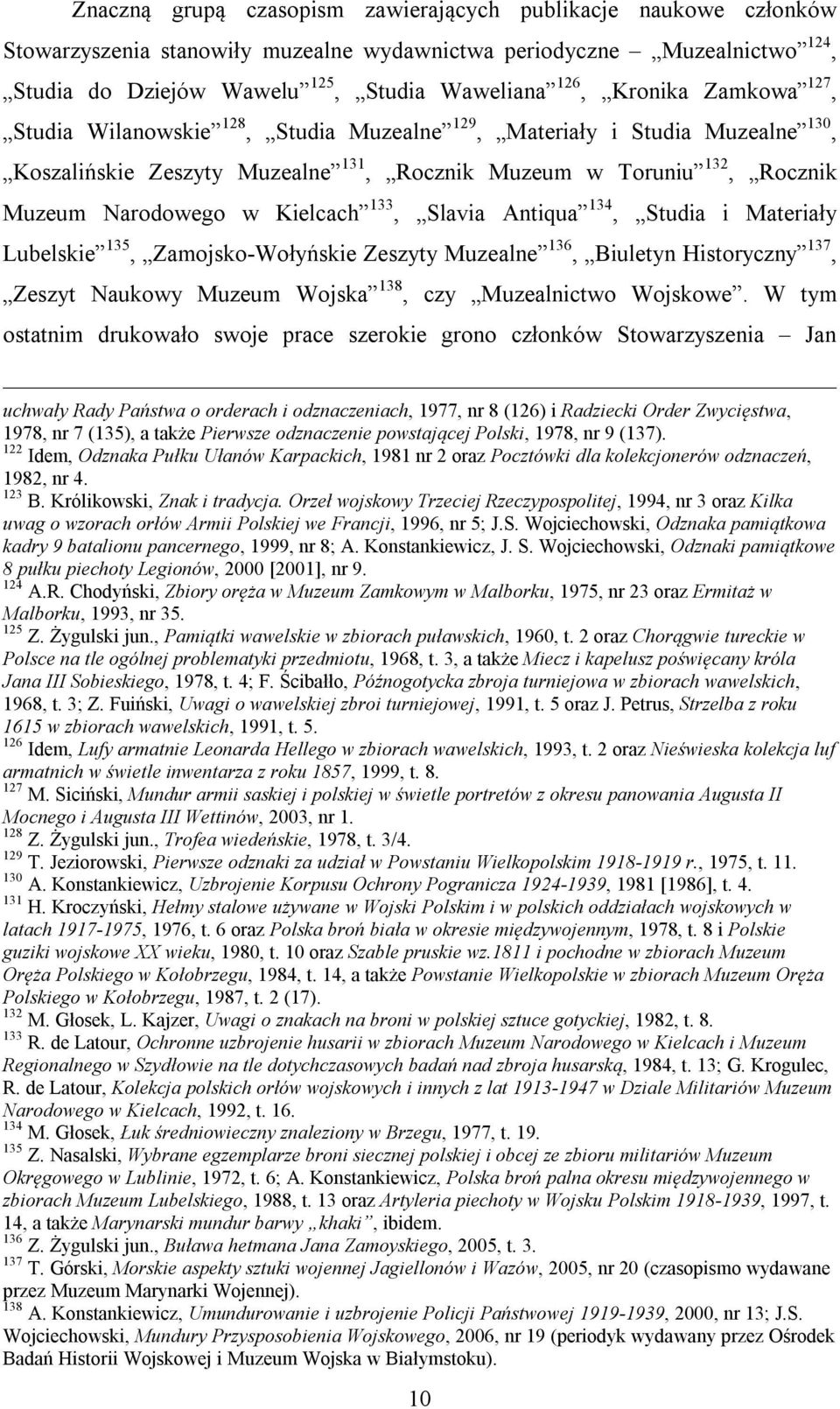 Kielcach 133, Slavia Antiqua 134, Studia i Materiały Lubelskie 135, Zamojsko-Wołyńskie Zeszyty Muzealne 136, Biuletyn Historyczny 137, Zeszyt Naukowy Muzeum Wojska 138, czy Muzealnictwo Wojskowe.