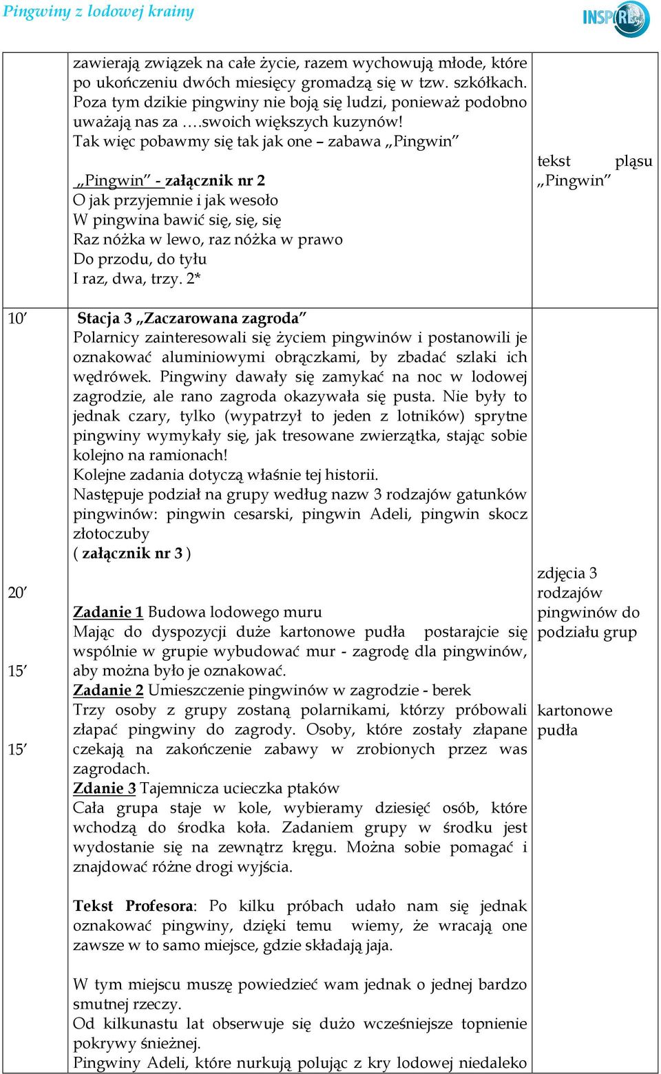 Tak więc pobawmy się tak jak one zabawa Pingwin Pingwin - załącznik nr 2 O jak przyjemnie i jak wesoło W pingwina bawić się, się, się Raz nóŝka w lewo, raz nóŝka w prawo Do przodu, do tyłu I raz,