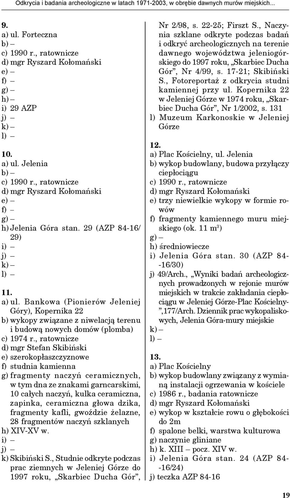 Bankowa (Pionierów Jeleniej Góry), Kopernika 22 b) wykopy związane z niwelacją terenu i budową nowych domów (plomba) c) 1974 r.