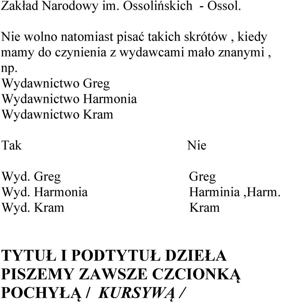 mało znanymi, np. Wydawnictwo Greg Wydawnictwo Harmonia Wydawnictwo Kram Tak Wyd.