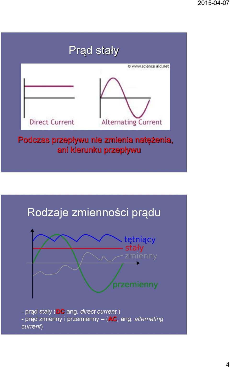 zmienności prądu - prąd stały (DC ang.