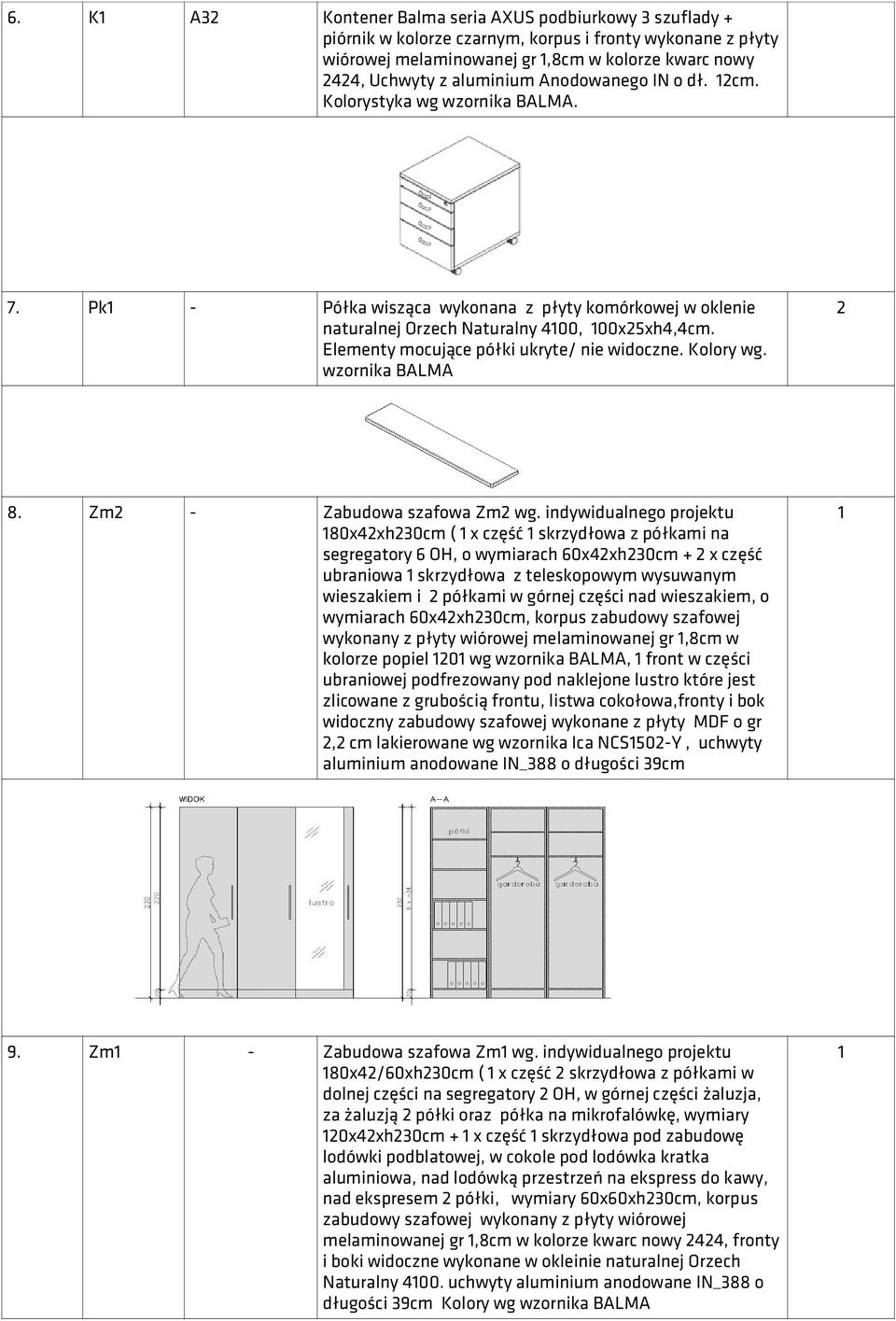 Kolory wg. 2 8. Zm2 - Zabudowa szafowa Zm2 wg.