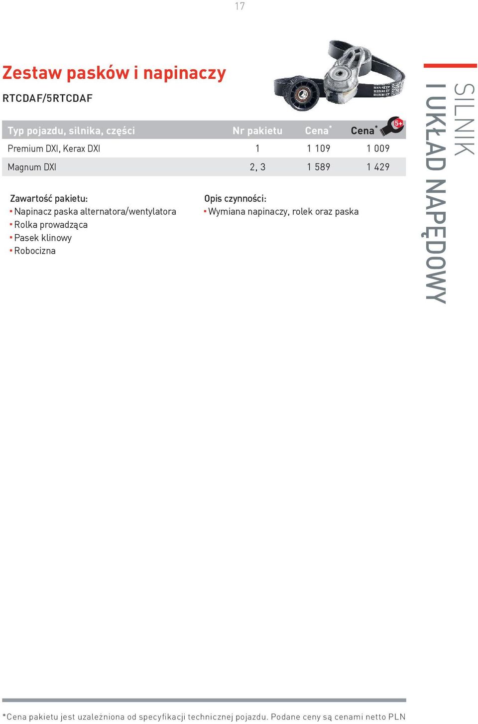 Pasek klinowy Wymiana napinaczy, rolek oraz paska SILNIK I UKŁAD NAPĘDOWY *Cena
