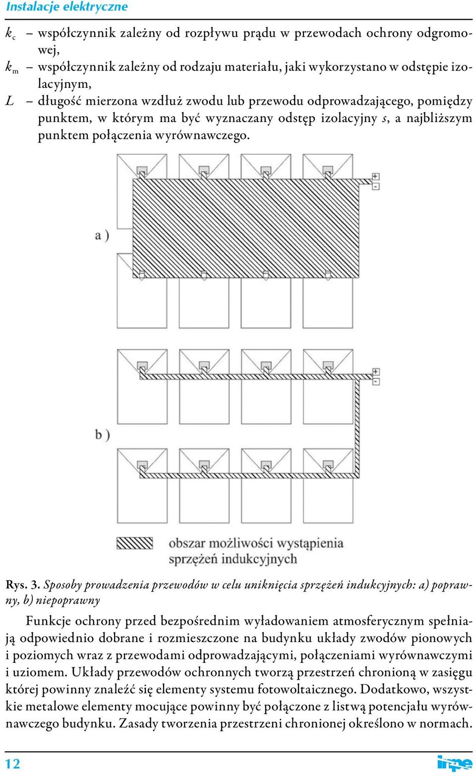 Sposoby prowadzenia przewodów w celu uniknięcia sprzężeń indukcyjnych: a) poprawny, b) niepoprawny Funkcje ochrony przed bezpośrednim wyładowaniem atmosferycznym spełniają odpowiednio dobrane i
