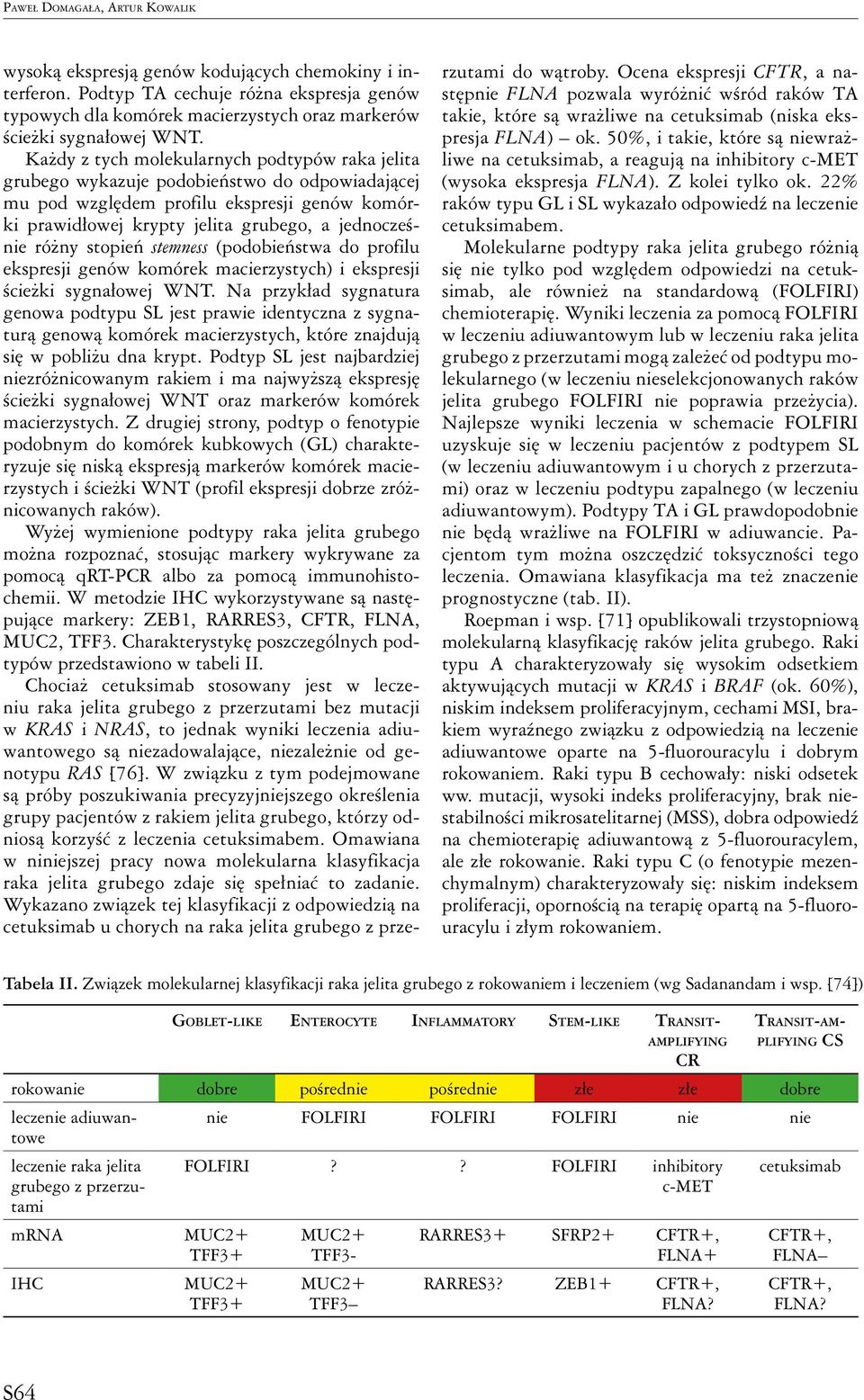 stopień stemness (podobieństwa do profilu ekspresji genów komórek macierzystych) i ekspresji ścieżki sygnałowej WNT.