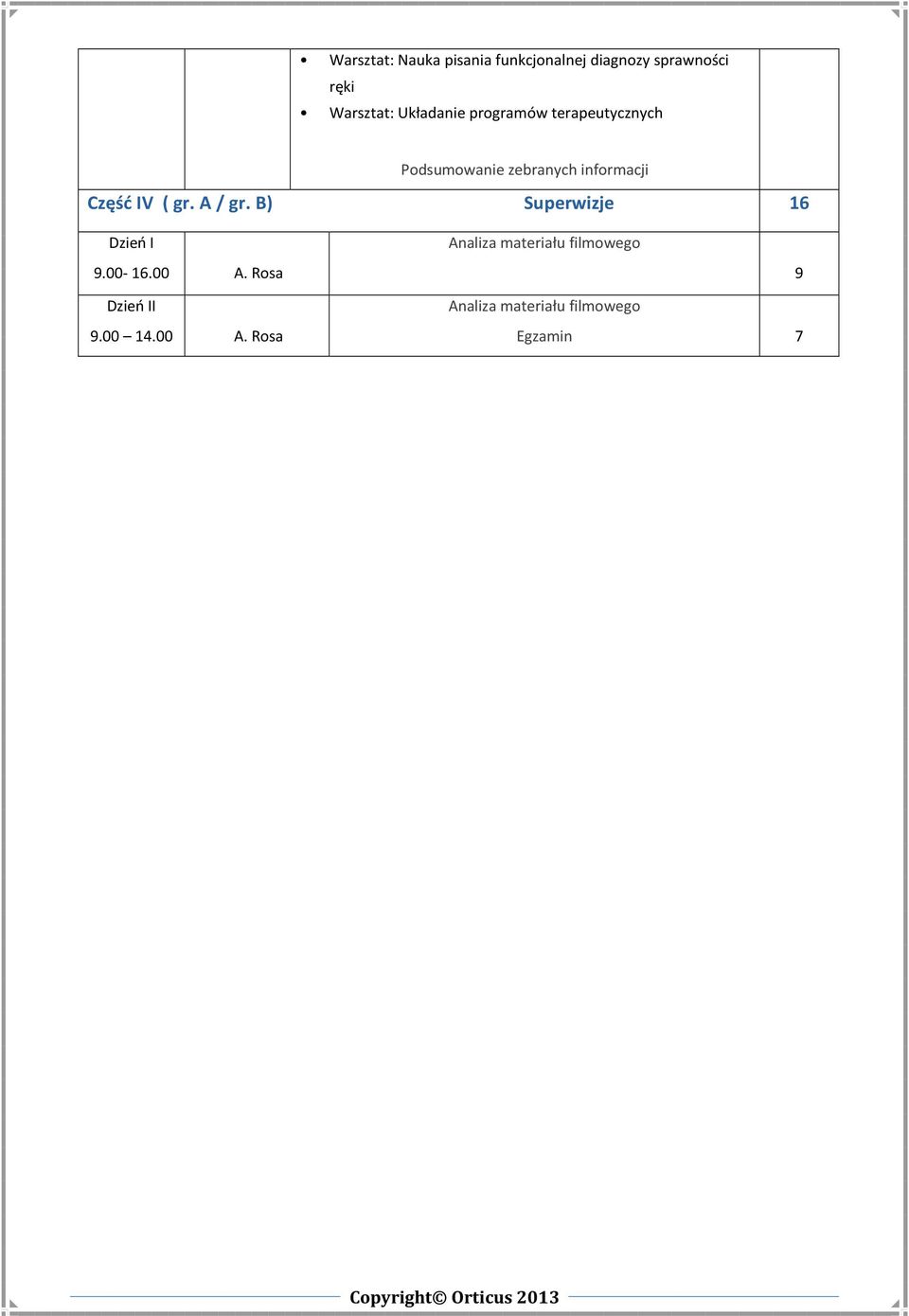 informacji Część IV ( gr. A / gr. B) Superwizje 1.00-1.00 A.