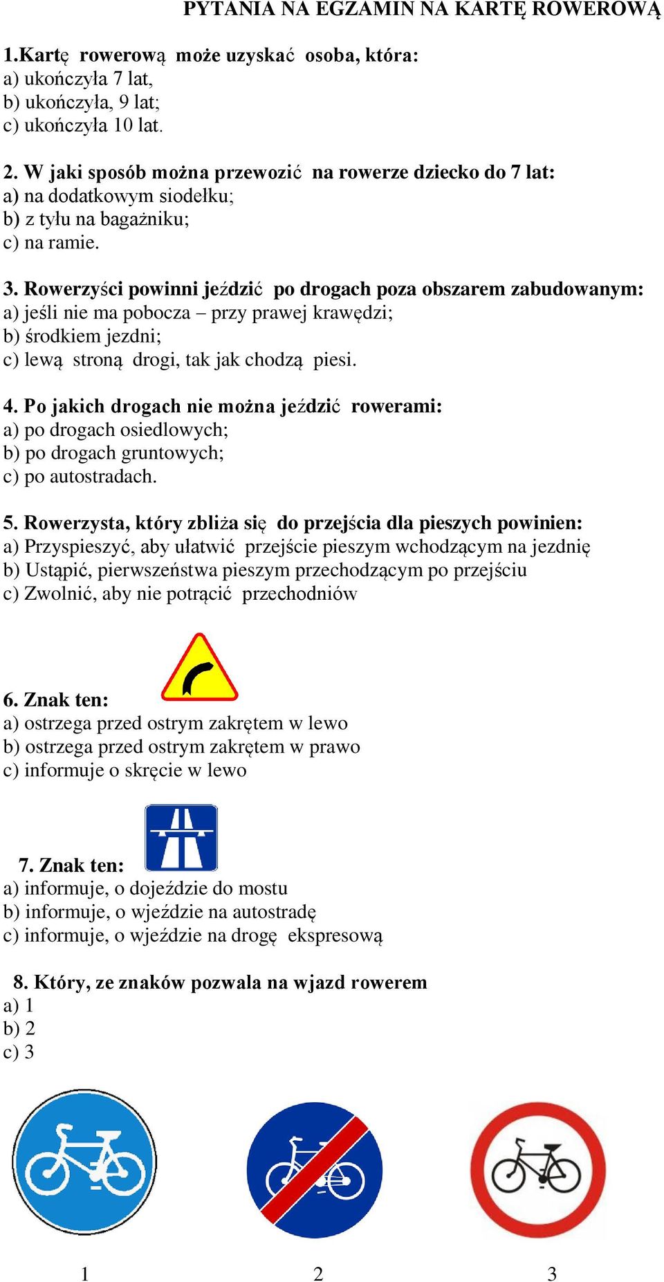 PYTANIA NA EGZAMIN NA KARTĘ ROWEROWĄ - PDF Darmowe pobieranie