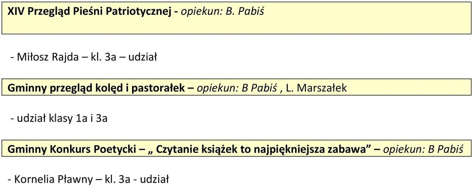 Marszałek - udział klasy 1a i 3a Gminny Konkurs Poetycki Czytanie