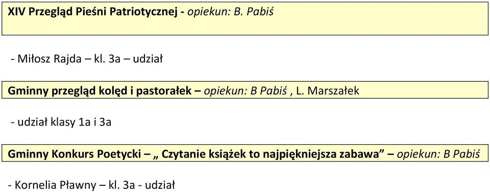 Marszałek - udział klasy 1a i 3a Gminny Konkurs Poetycki Czytanie