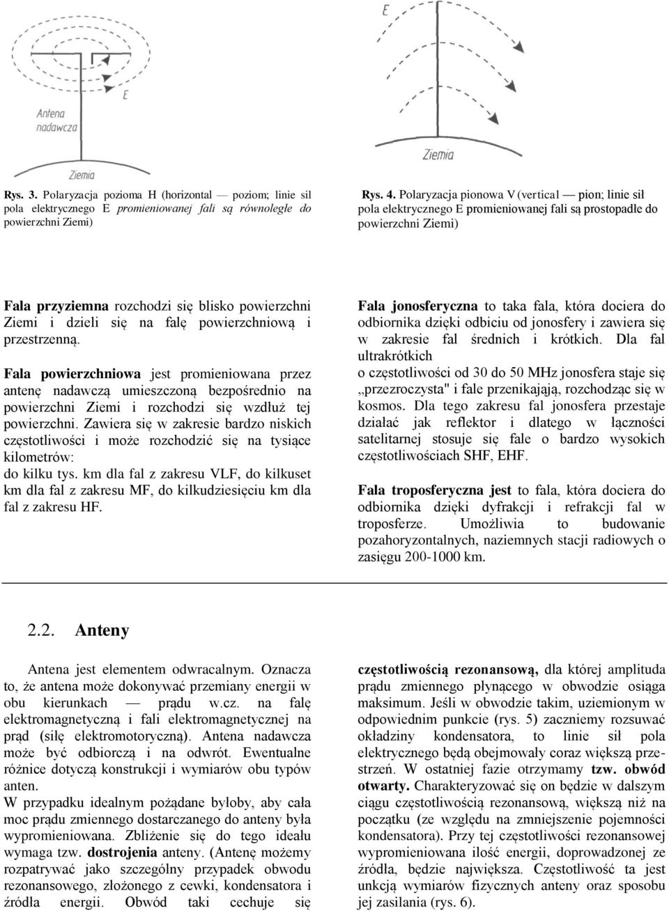 falę powierzchniową i przestrzenną. Fala powierzchniowa jest promieniowana przez antenę nadawczą umieszczoną bezpośrednio na powierzchni Ziemi i rozchodzi się wzdłuż tej powierzchni.