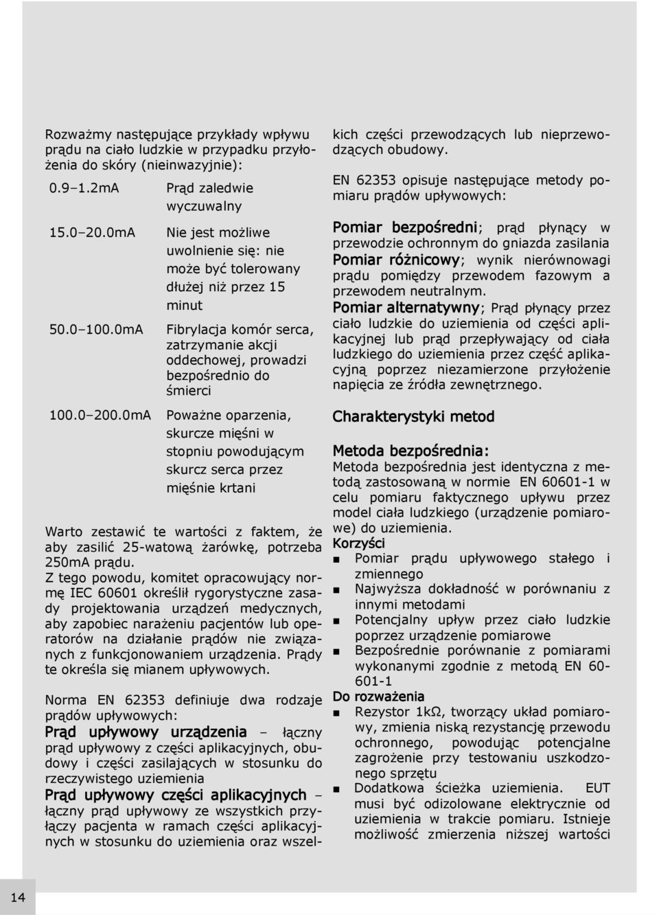 Poważne oparzenia, skurcze mięśni w stopniu powodującym skurcz serca przez mięśnie krtani Warto zestawić te wartości z faktem, że aby zasilić 25-watową żarówkę, potrzeba 250mA prądu.