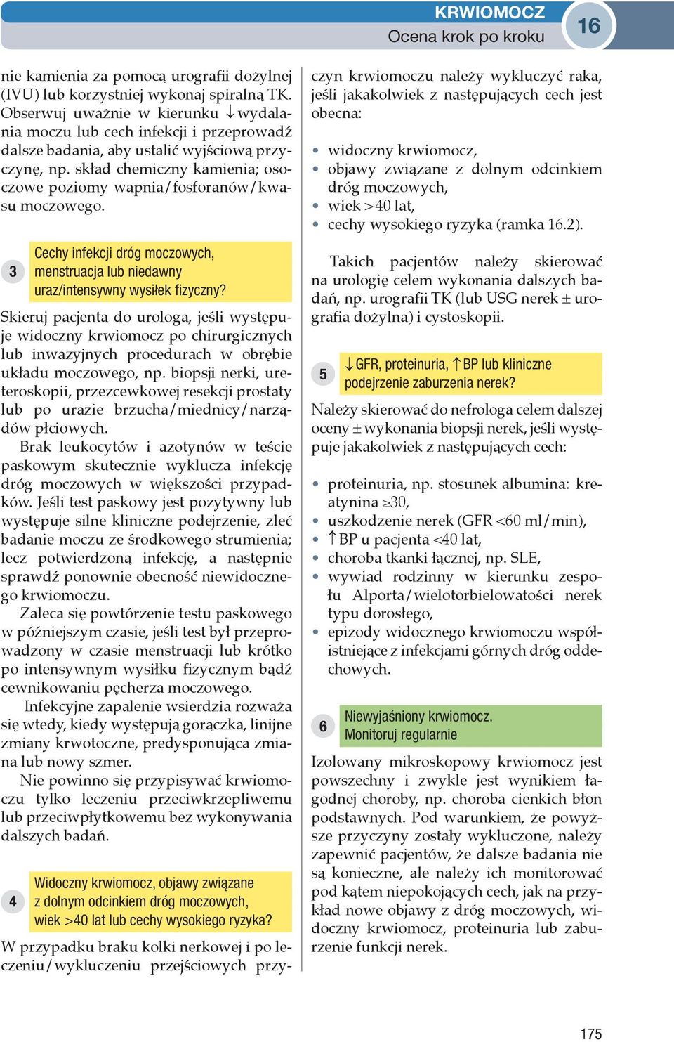 skład chemiczny kamienia; osoczowe poziomy wapnia/fosforanów/kwasu moczowego. Cechy infekcji dróg moczowych, 3 menstruacja lub niedawny uraz/intensywny wysiłek fizyczny?