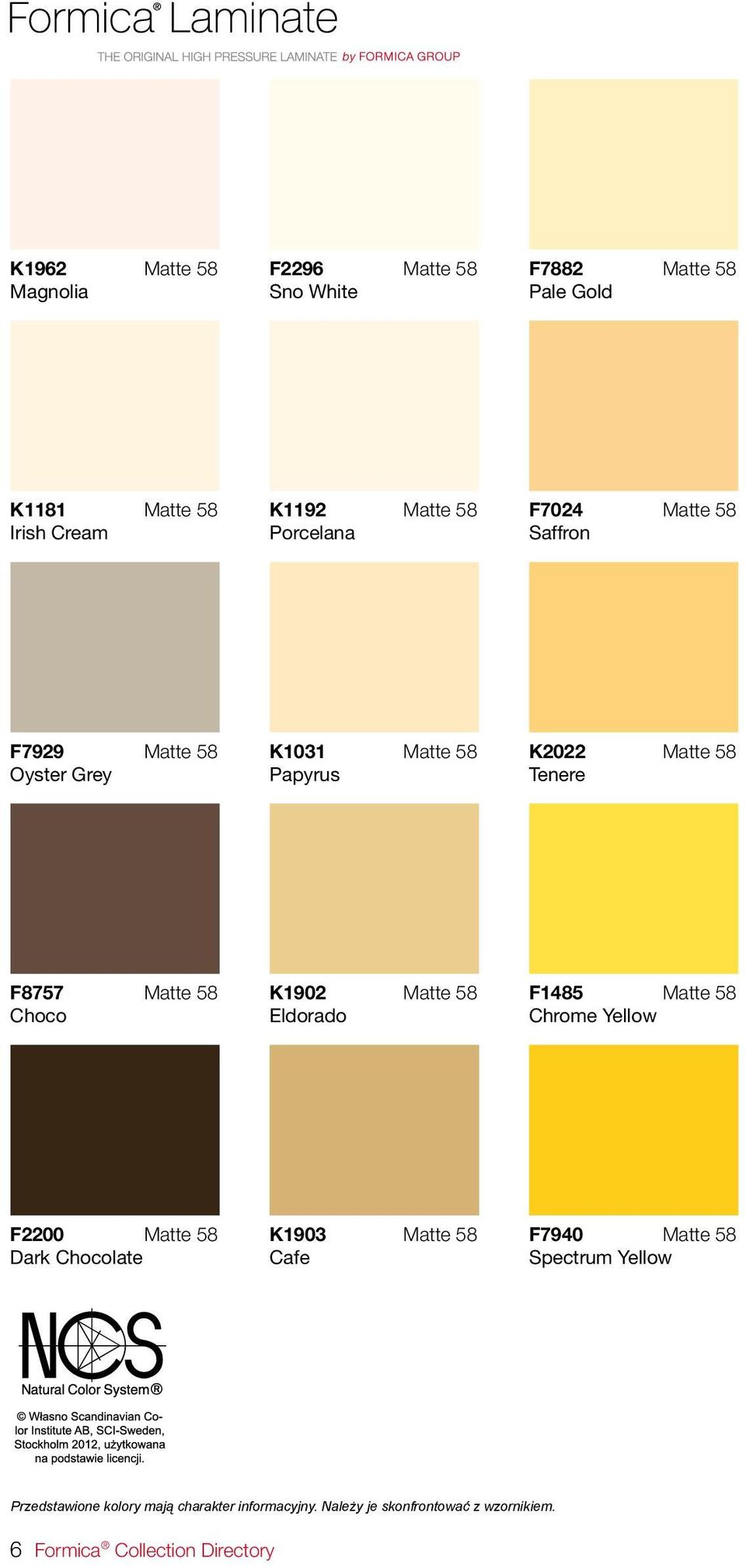 Choco K1902 Matte 58 Eldorado F1485 Matte 58 Chrome Yellow F2200 Matte 58 Dark Chocolate K1903 Matte 58 Cafe F7940 Matte 58