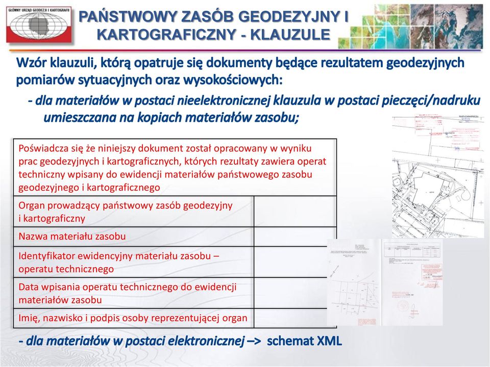 kartograficznego Organ prowadzący państwowy zasób geodezyjny i kartograficzny Nazwa materiału zasobu Identyfikator ewidencyjny materiału